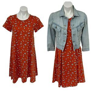 Hinge Dress Denim Jacket Womens XS Lot Summer Orange Harvest Floral Cottage Fair
